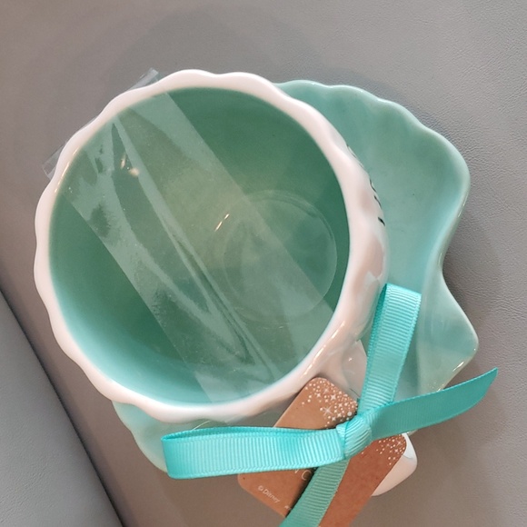 Rae Dunn “Little Mermaid" Mug with a bluish green shell shaped saucer NWT - Picture 3 of 8